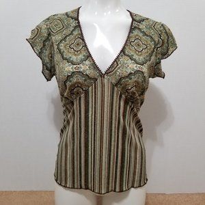 Self Esteem top XL NWT semi sheer floral mandala striped tie back VINTAGE Y2K